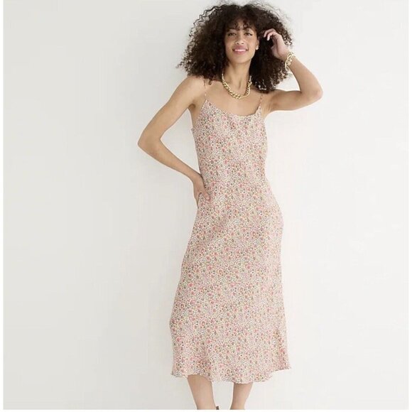 J. CREW Gwyneth Cupro Blend Slip Dress Scattered Blooms Size 10P Beach Travel - Picture 1 of 10